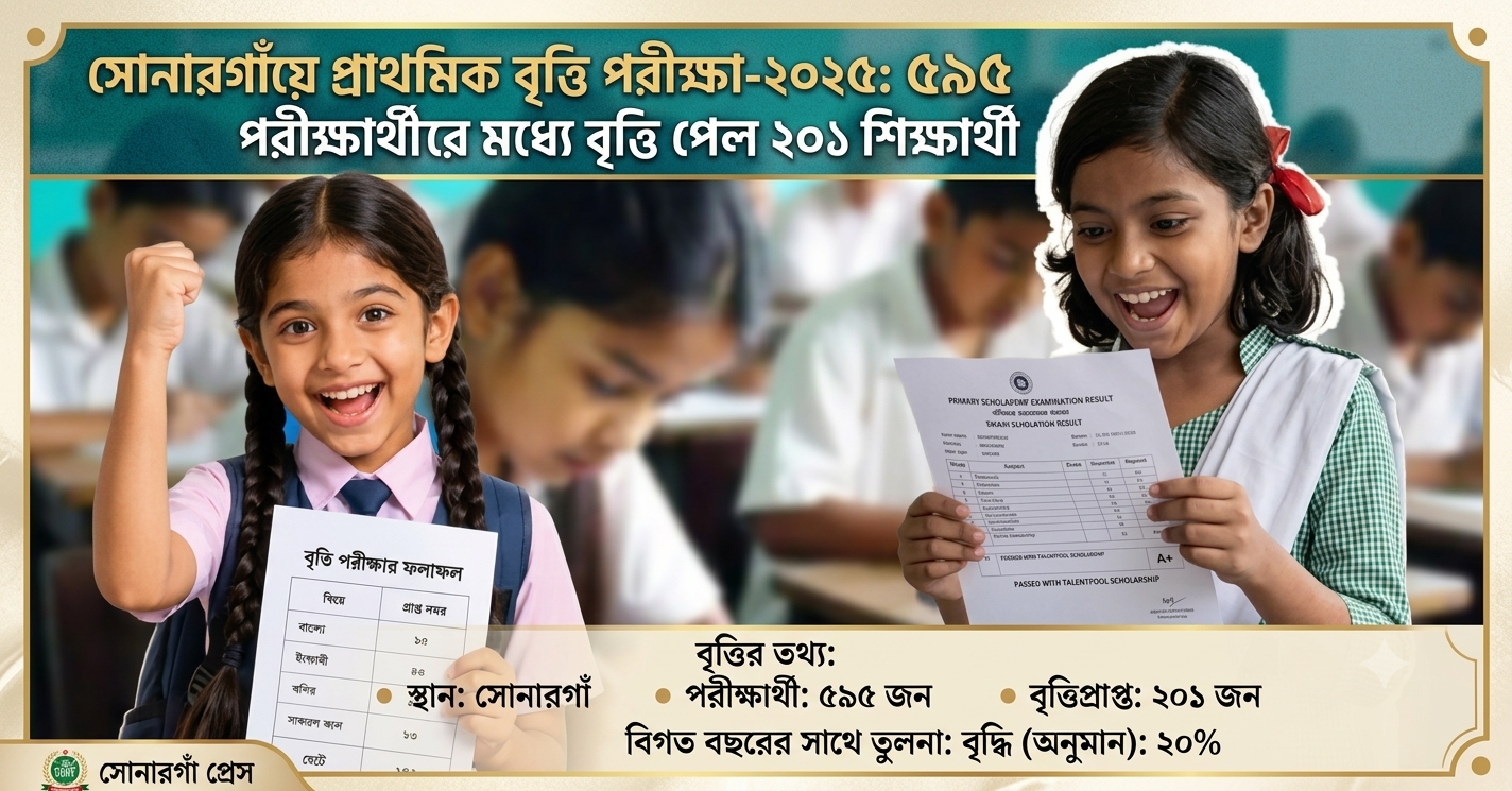 সোনারগাঁয়ে প্রাথমিক বৃত্তি পরীক্ষা-২০২৫: ৫৯৫ পরীক্ষার্থীর মধ্যে বৃত্তি পেল ২০১ শিক্ষার্থী