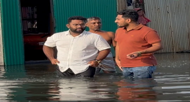 সাদিপুরের জলাবদ্ধতা পরিদর্শনে খায়রুল ইসলাম সজীব, দ্রুত সমাধানের আশ্বাস