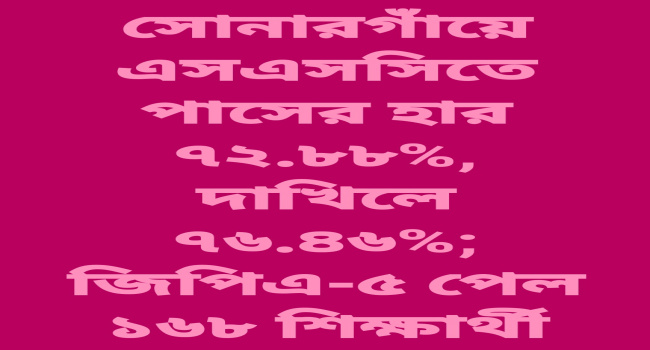 সোনারগাঁয়ে এসএসসিতে পাসের হার ৭২.৮৮%, দাখিলে ৭৬.৪৬%; জিপিএ-৫ পেল ১৬৮ শিক্ষার্থী